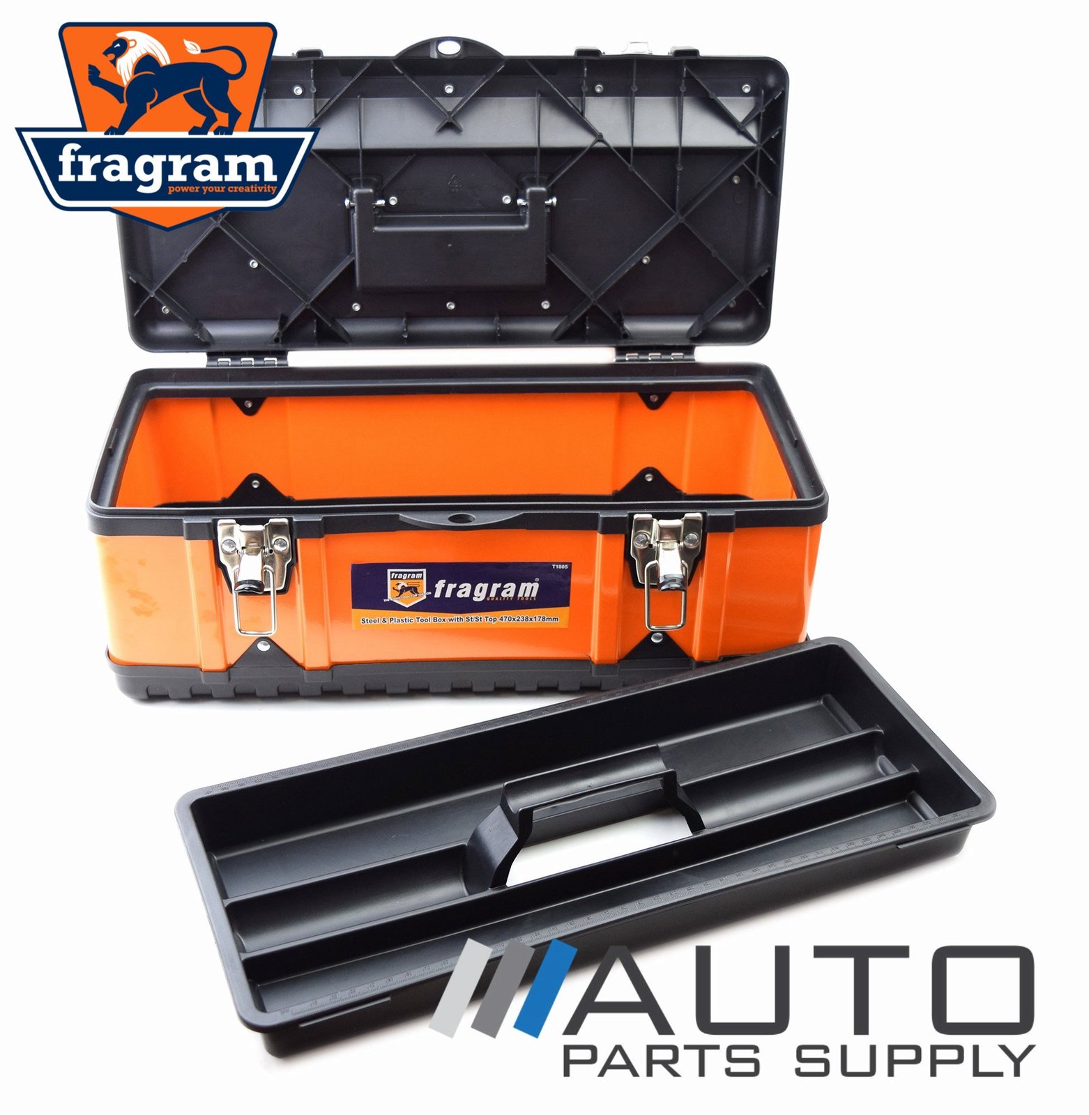 19" Steel & Durable Plastic Tool Box with Stainless Steel Top *Fragram