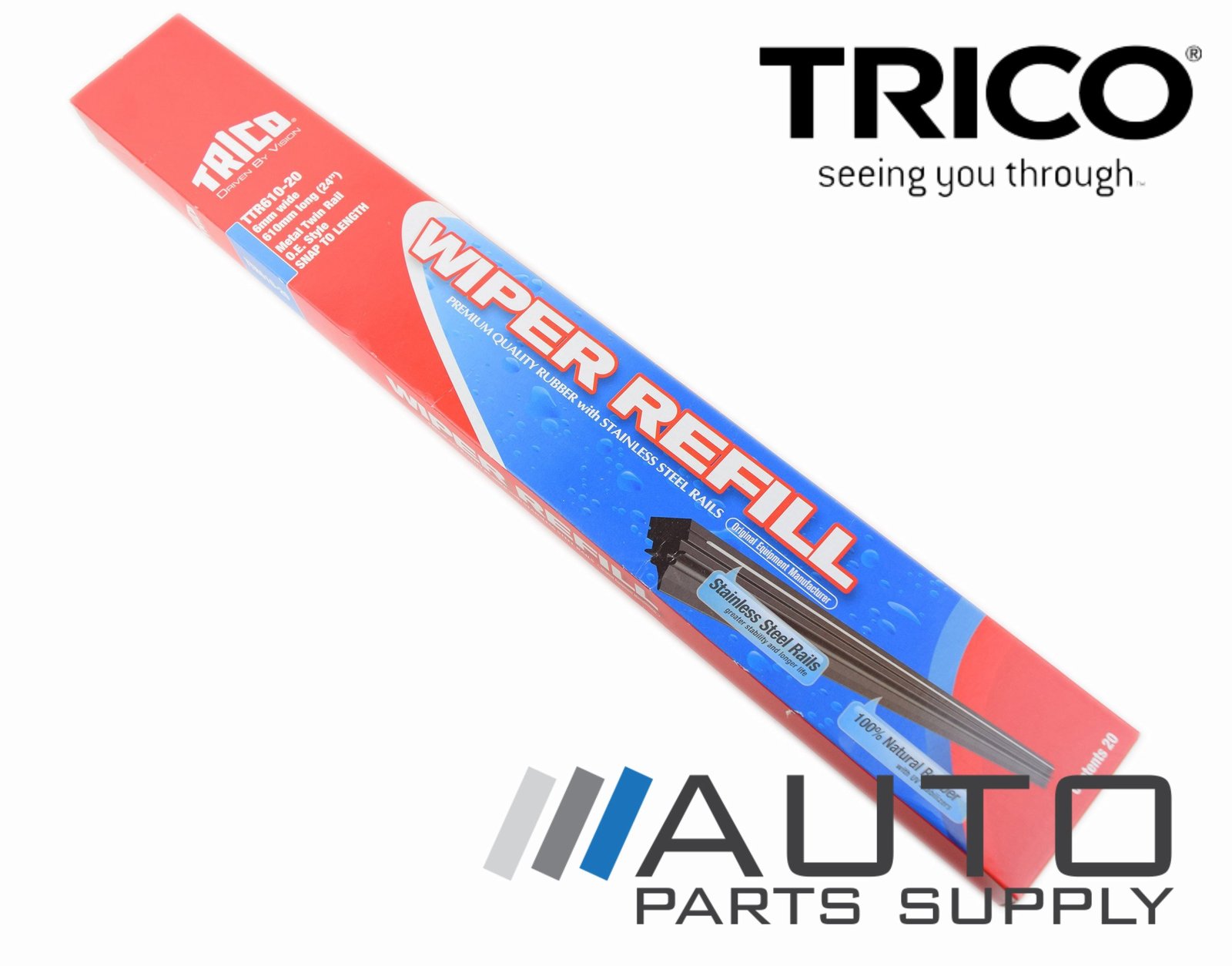 TTR61020 Trico Wiper Blade Refill 20 Pack 610mm Long x 6mm Metal Twin Rail