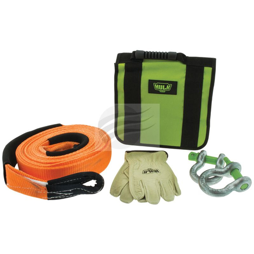 Hulk 4x4 Basic Off Road Recovery Kit Snatch Strap Shackles Gloves