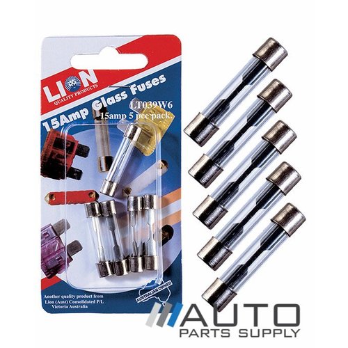 5 Piece 15 Amp Glass Fuse Pack *Lion Products*