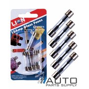 5 Piece 15 Amp Glass Fuse Pack *Lion Products*