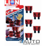 5 Piece 10 Amp Blade Type Fuse Pack *Lion Products*