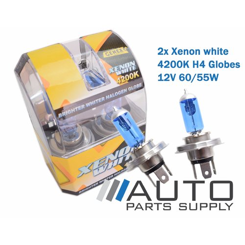H4 Halogen Super White 4200K 12V 60/55W Light Globes *New Pair*