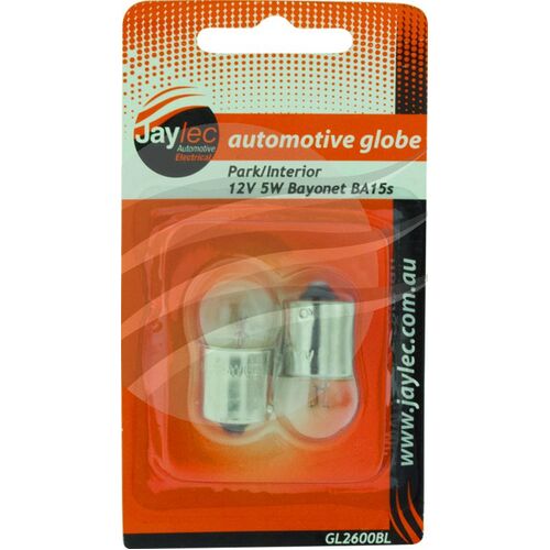 Pkt 2 Bayonet Globe BA15s 12V 5W BA15s-R5W Base Blister Pack