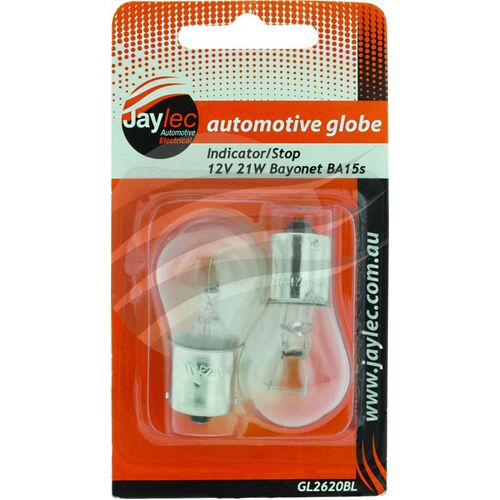 Pkt 2 Bayonet Globe BA15s 12V 21W BA15s-P21W Base Blister Pack