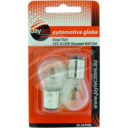 Pkt 2 Bayonet Globe BAY15d 12V 21/5W BAY15d-P21/5W Base Blister Pack
