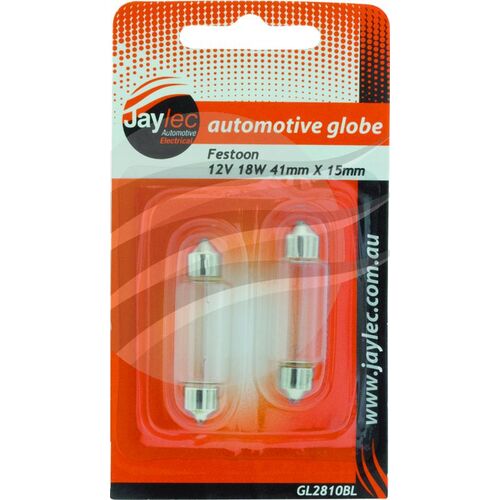 Pkt 2 Festoon Globe 12V 18W SV8.5 41mm x 15mm Blister Pack