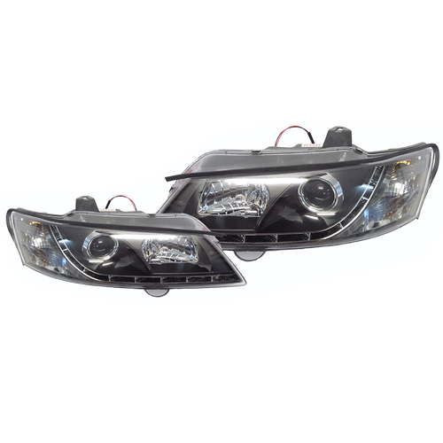 Holden VY Commodore Headlights Black LED Performance Lights 2002-2004