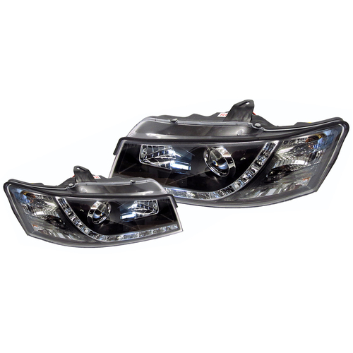 Holden VZ Commodore Headlights Black LED Performance Lights 2004-2007