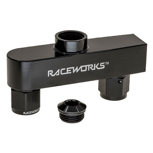 Raceworks Dual to Single Outlet Log Suit External Surge Tanks - RWF-937-08BK