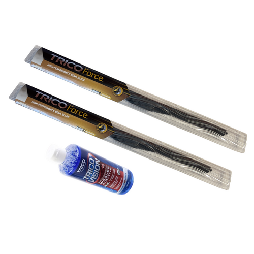 Holden YG (Small 4WD) Cruze Trico Force Front Wiper Blades & 500ml wiper fluid 2002-2004
