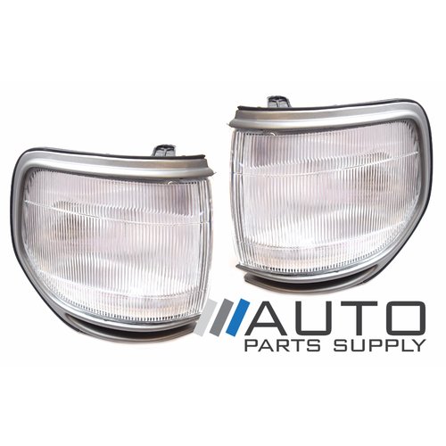 Pair of Corner Lights Grey Surround For Toyota 80 Series Landcruiser Sahara 90-98