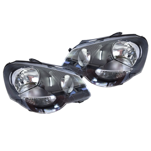 Volkswagen VW Polo Mk4 GTi LH + RH Black Headlights 2005-2010 Models